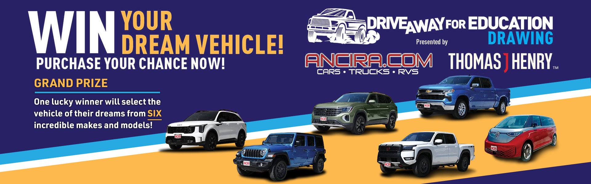 Promotional banner for the "Drive Away for Education Drawing