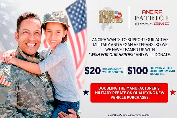 Ancira military promo with donation and rebate offers