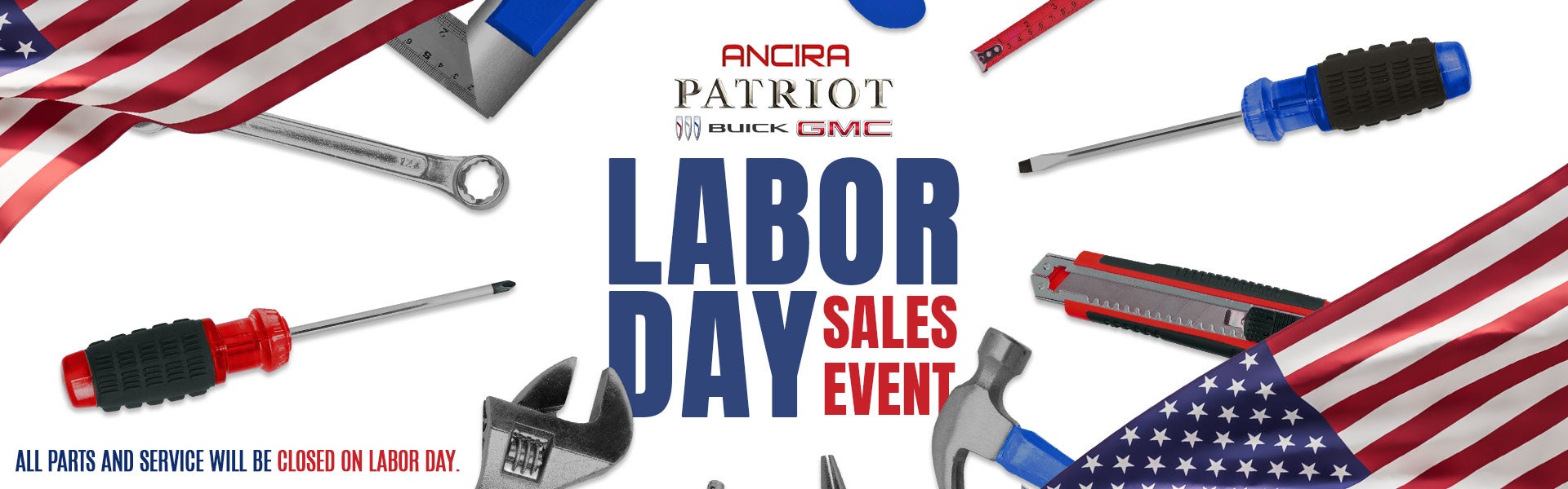 Ancira Labor Day Sales Event banner with tools